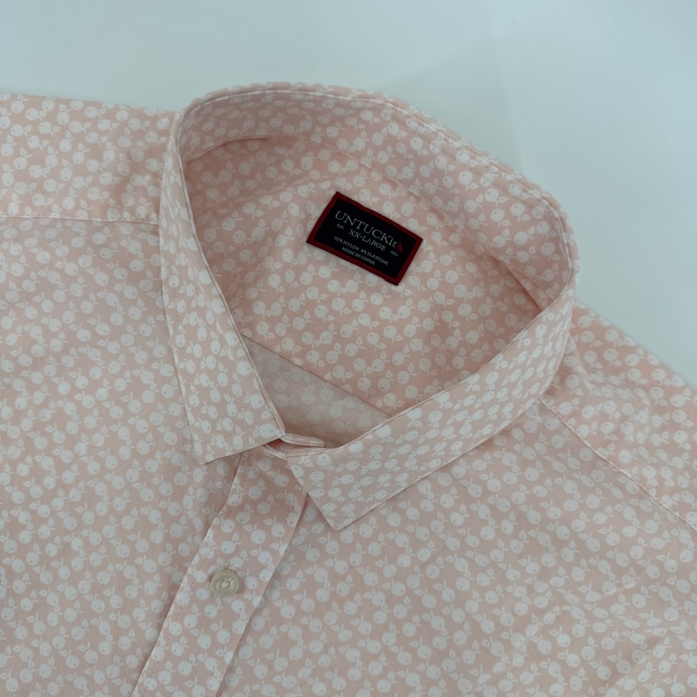 UNTUCKit Shirt XX Large Mens Peach Apple Print Short Sleeve Button Up Casual